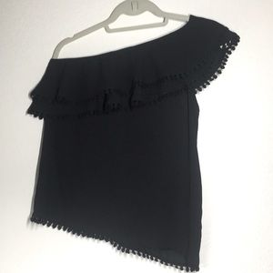 Aqua black off one shoulder top